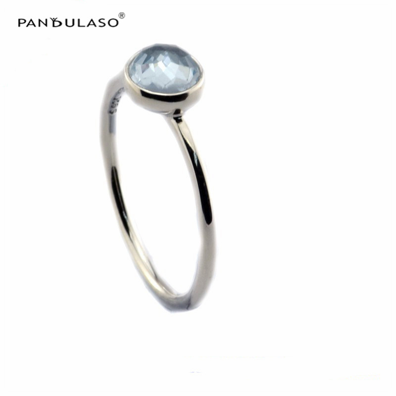 March Droplet Aqua Blue Crystal Ring With Side Stones Sterling-Silver Newest Authentic Pure Sterling Wholesale European Style Woman DIY Rings-image-390638007