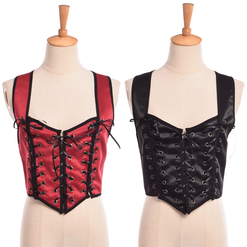 

Vintage Medieval Lady Reversible Lace Up Corset Vest Renaissance Wench Two-Sides Bodice Waistcoat Tops High Quality, Blue+black