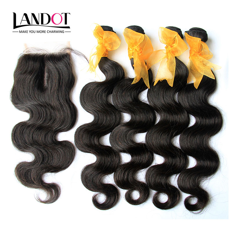 

5Pcs Lot Malaysian Body Wave Virgin Human Hair Weaves 4 Bundles With Lace Closure Unprocessed Malaysian Remy Hair And Top Closures 4x4 Size, Natural color