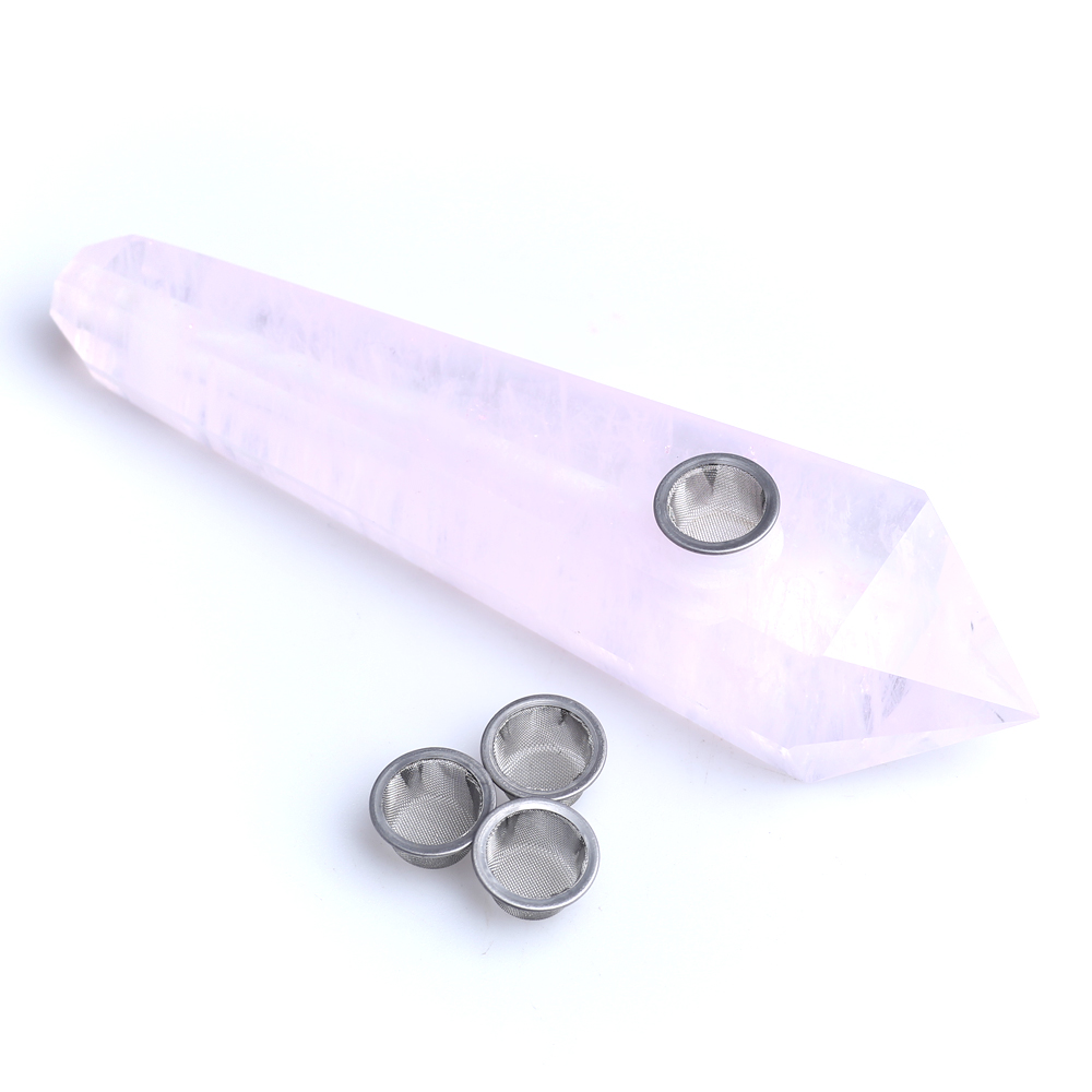 

HJT Wholesale 5.5-6 inches Long Rock Melting Pink Quartz Crystal Smoking Pipe for Tobacco with 3 FREE screens FREE SHIPPING!!!