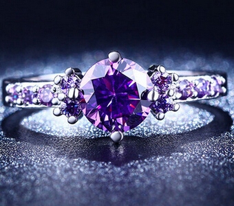 

Purple Diamond Rings For Women Amethyst Jewelry Engagement Wedding Rings Wholesale New Mix Sizes Korean Style