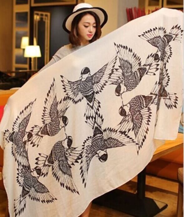 

cotton bird print shawl Scarf shawl Hijabs Scarves Sarongs wraps Neckerchief headband 170*100cm #3267