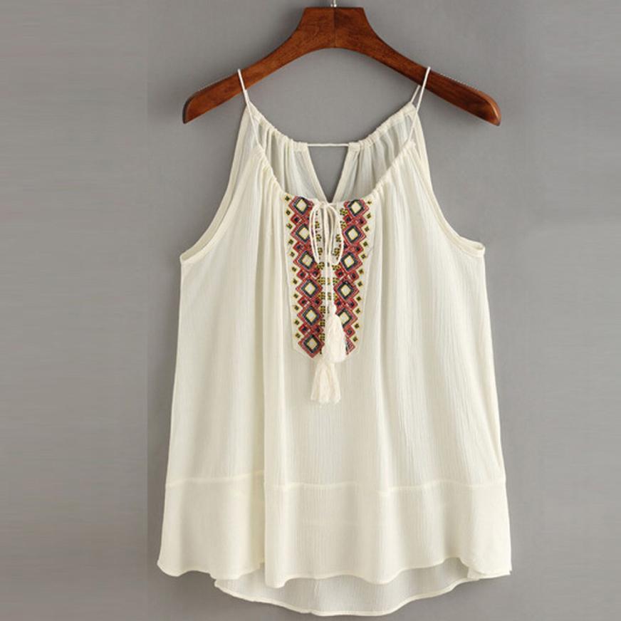 

Wholesale-Sexy Tank Tops Women Tasselled Drawstring Neck Embroidered Cami Top Summer Tops Cropped Feminino