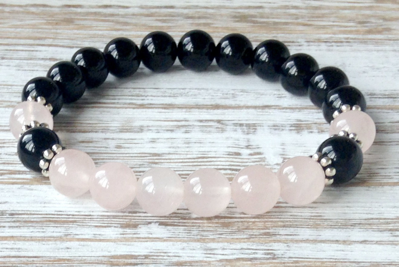 

SN1037 Fashion Design Yoga Mala Bracelet Rose Quartz With Black Agate Bracelet Popular Jewelry Wholesale