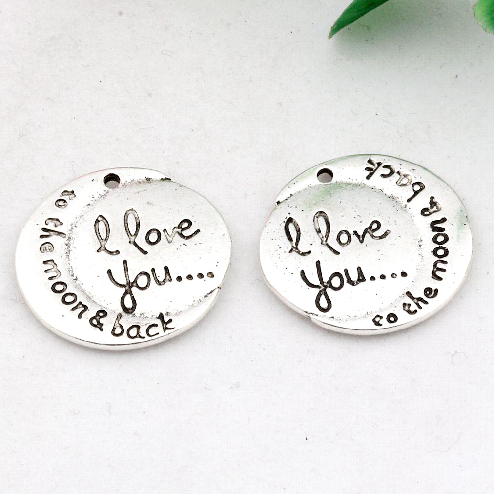

Hot ! 100pcs Antique Silver Alloy I Love You To The Moon & Back Charms DIY Jewelry 19 x 20mm