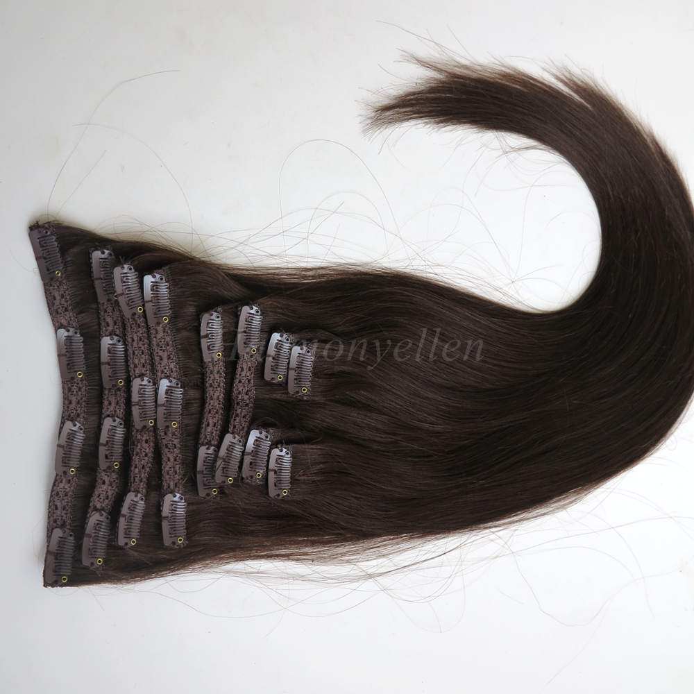 

1 set 20''-22" 10pcs set Clip-in hair Human Hair Extensions 160G Darkest Brown