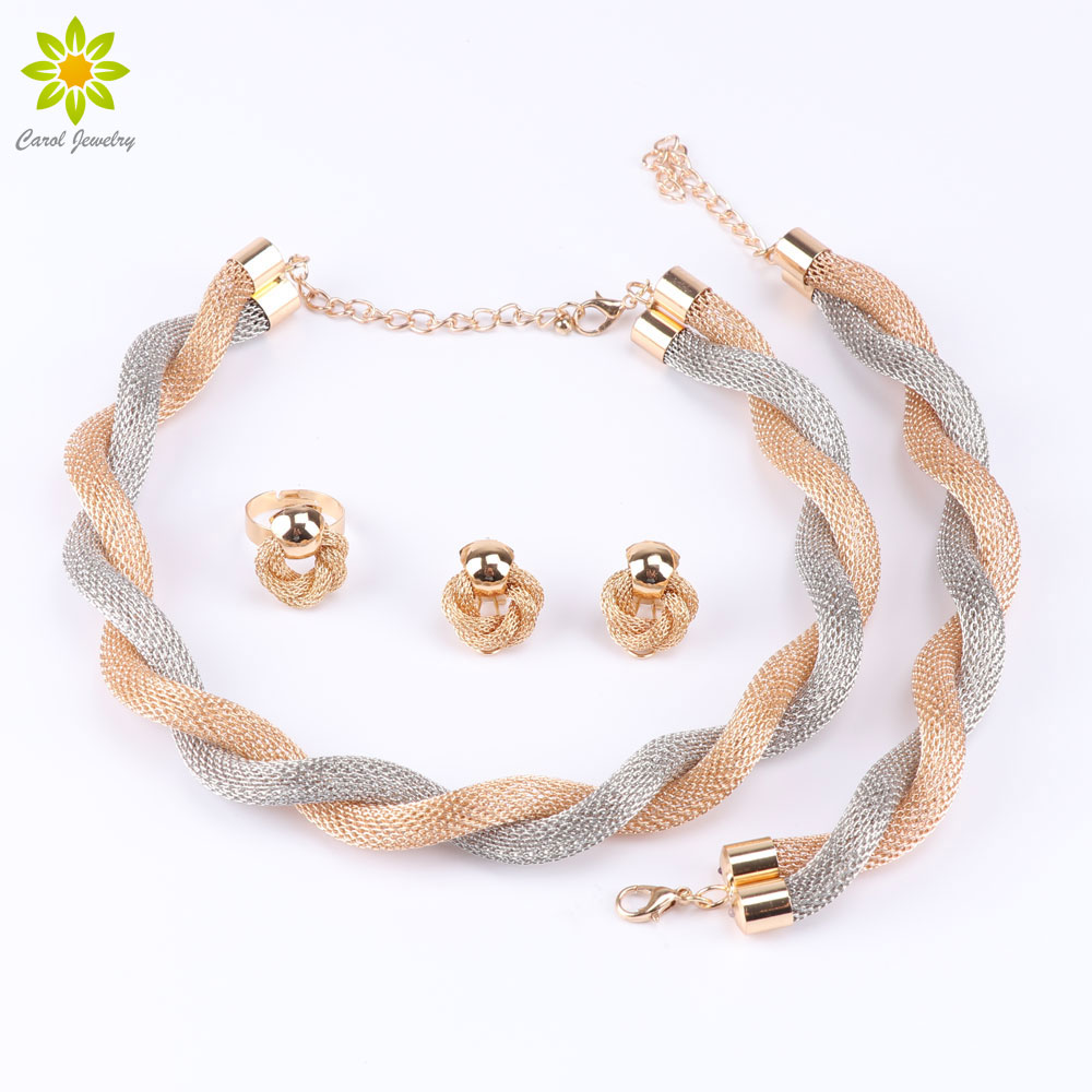 

Dubai African Gold Plated Exaggerated Choker Necklace Earrings Bracelet Ring Fashion Wedding Bridal Costume Jewelry Sets