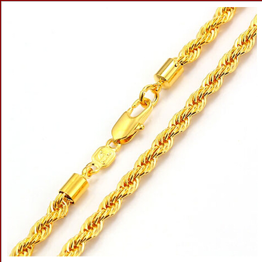 FINE YELLOW GOLD JEWELRY Free shipping simple fashion, men's 18K gold necklace explosion models 23.6 twisted rope knotted link chain jewelry