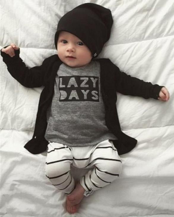 

New Autumn Fashion Ins Infant Baby Clothing Suit Kids Long Sleeve Letters Tops T-shirt + Striped Pants 2pcs Set Boys Girls Children Outfits, As the picture