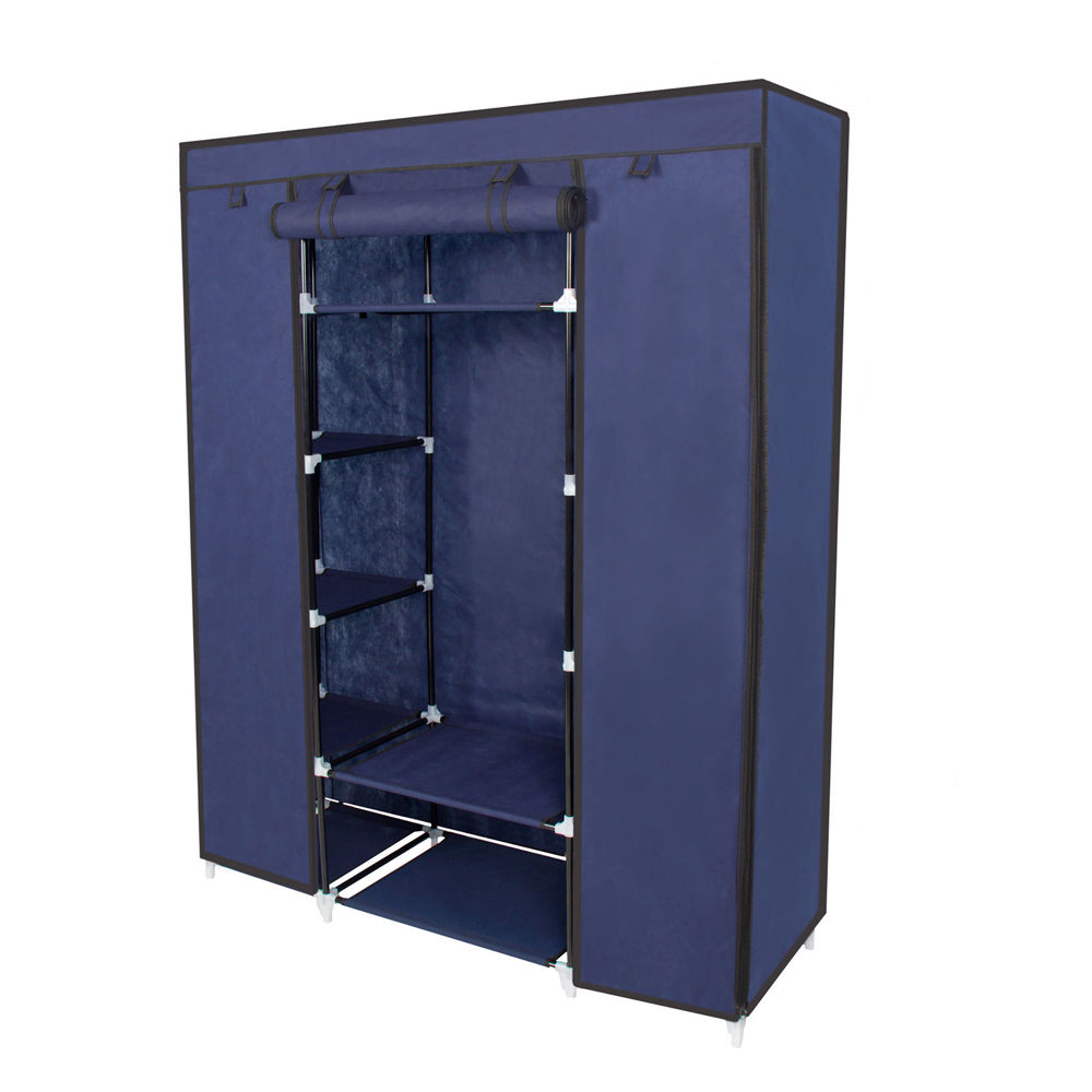 

67" Portable Closet Storage Organizer Wardrobe Clothes Rack With Shelves, Blue
