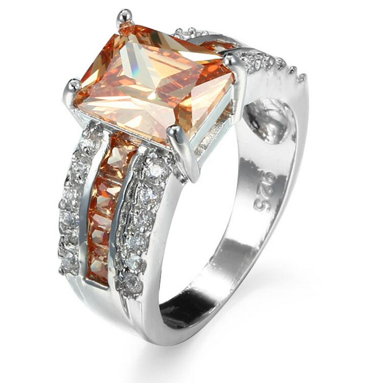 

Free Shipping Fashion Elegant Unisex Ring Natural Orange Zircon 925 Silver Engagement Rings CR0454