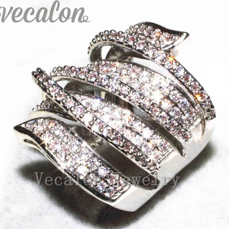 

Vecalon Fashion Pave set 170pcs Simulated diamond Cz Engagement Wedding Band ring for Women 10KT White Gold Filled Party ring
