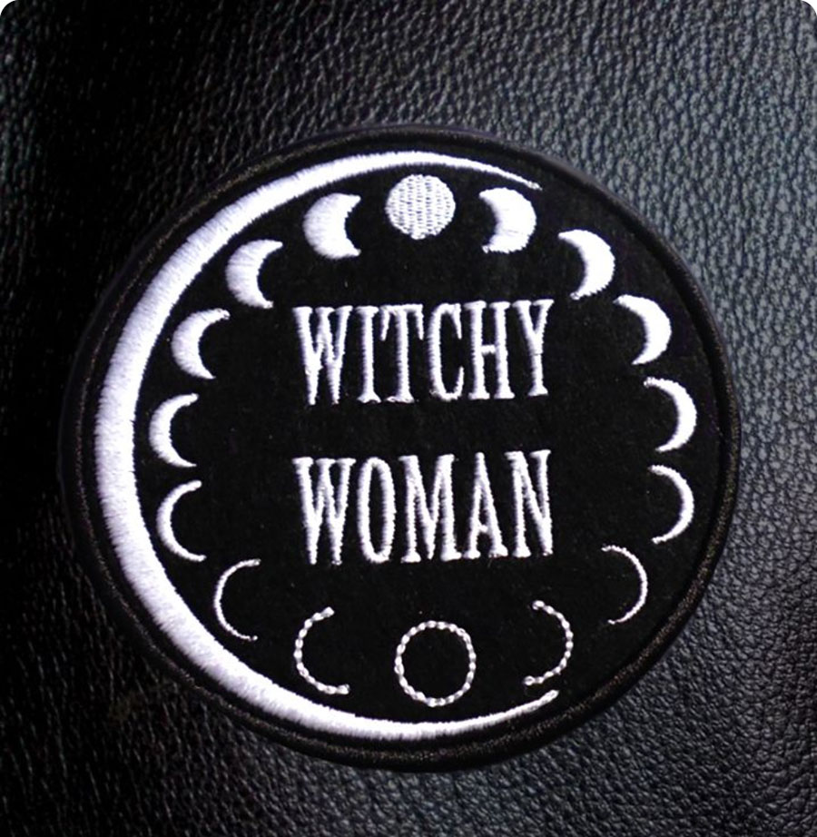 

WITCHY WOMAN Coolest Embroidery Lady Patch Iron On Patch Rock Punk Label SOCIETY Moon's Change Badge Hats Shirts Emblem Wholesale Free Ship, Black