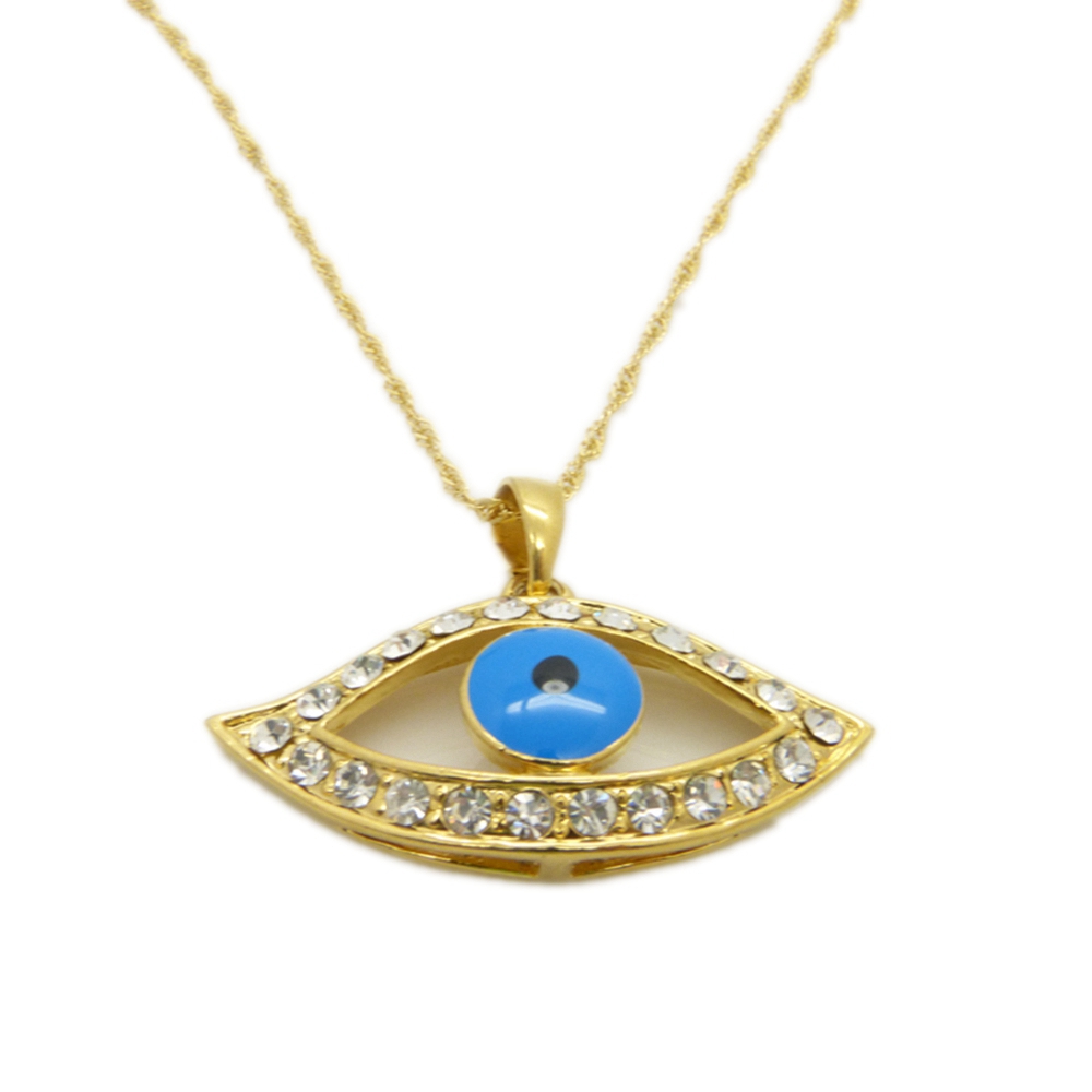 Blue Eye Pendant 18k Yellow Gold Filled Womens Pendant With Chain-image-386676630