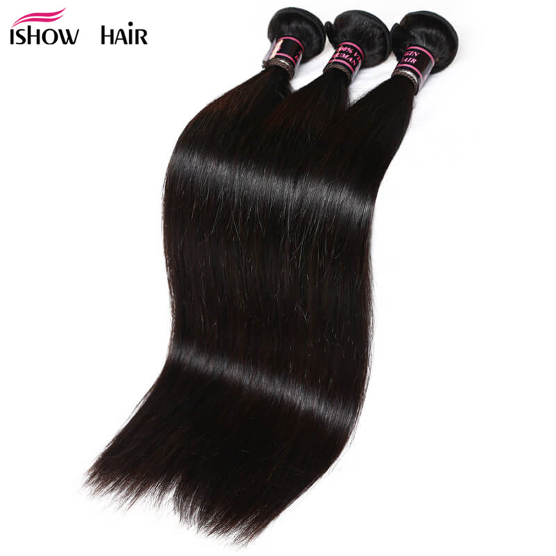 

Ishow Wholesale Peruvian Indian Malaysian Silky Straight Virgin Extensions Brazilian Human Hair Bundles 3Pcs for Women All Ages 8-28 inch Jet Black, Natural color