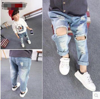 

Fashion Kids Boys Denim Pants Baby Boy Wash Blue Hallow Out Jeans Babies Korean Style Wholesale Clothing Boy Clothes