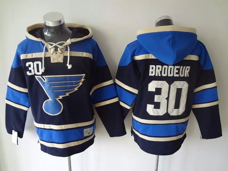 

Top Quality ! 2017 New Old Time Hockey Jerseys St. Louis Blues #30 Martin Brodeur Blue Hoodie Pullover Sports Sweatshirts Winter Jacket