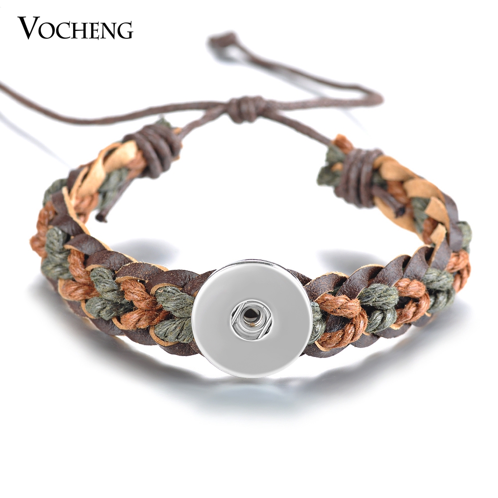 

\NOOSA Snap Charms Bracelet 2 Colors Lace-up Genuine Leather Woven Fit 18mm Button NN-510