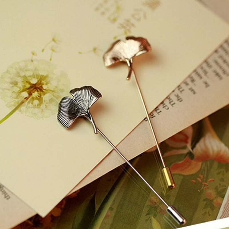 

Men ginkgo biloba gold silver leaf Lapel Stick Brooch Pin Suit Tuxedo Corsage Wedding Boutonniere Retro buttons lapel pin Stick brooch