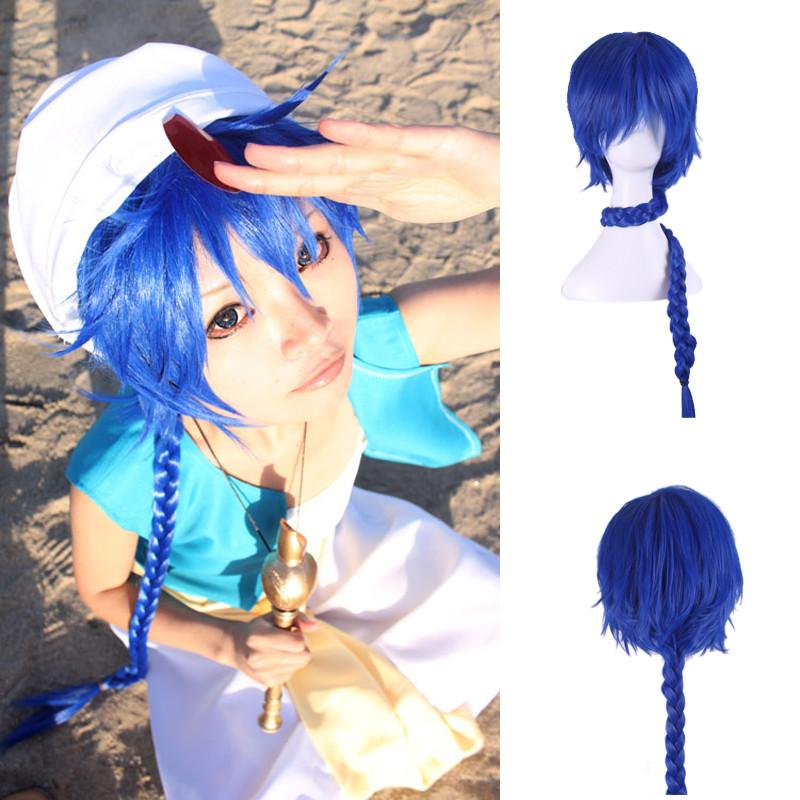 

WoodFestival Long braid ponytail wig heat resistant hair blue anime wigs cosplay synthetic Halloween Party Role Play