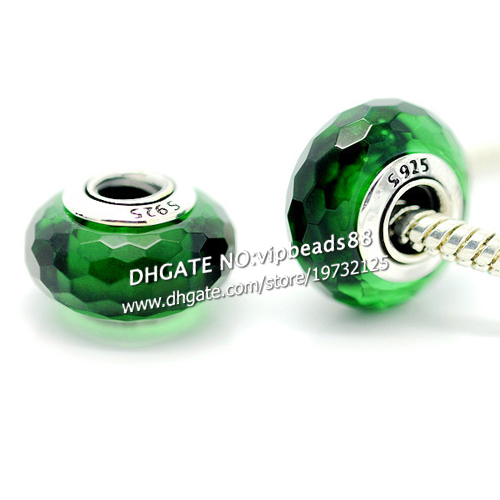 

S925 Sterling Silver Fashion jewelry Forest green facaded Murano Glass Beads Fit European DIY pandora Charm Bracelets & Necklace, Black