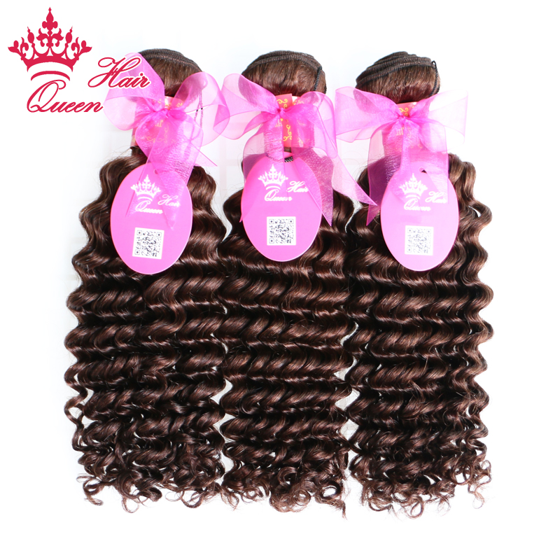 

Queen Hair 100% Human Hair Brazilian Virgin Hair Deep Wave 3pcs/lot Natural Brown #2 Color 14inch to 22inch in stock, Medium brown #2