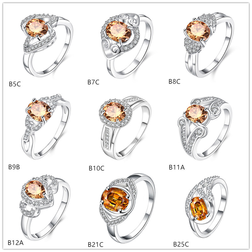 

10 pieces mix style champagne gemstone sterling silver plated rings DMMSR17, wholesale fashion Futaba Double Heart 925 silver plate ring