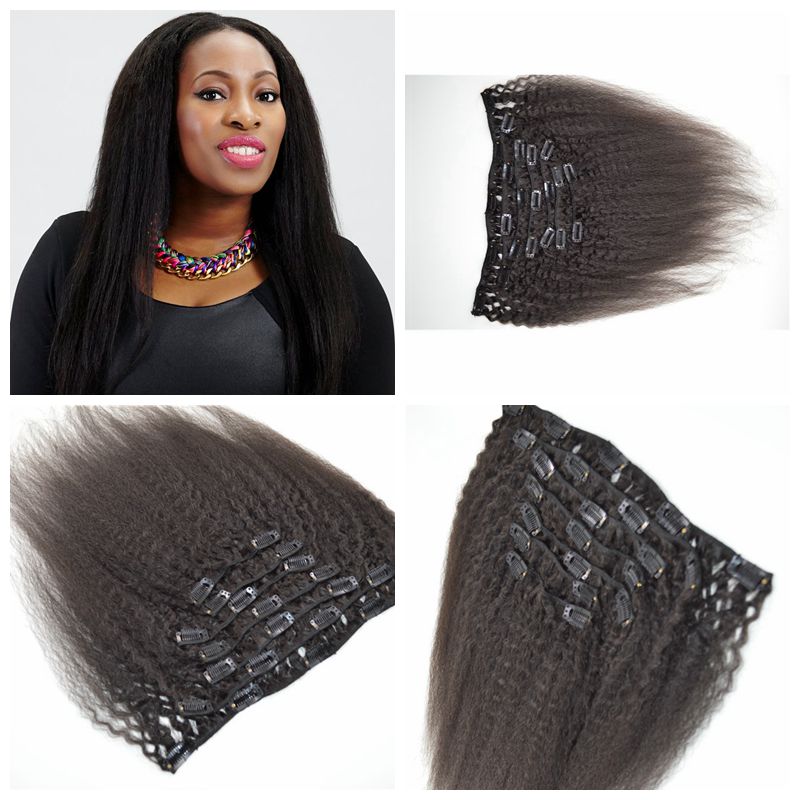 

100% Brazilian Human Hair Afro Kinky Curly Clip In Hair Extensions 7PCS/Set 120G Clip Hair Weave natural black G-EASY
