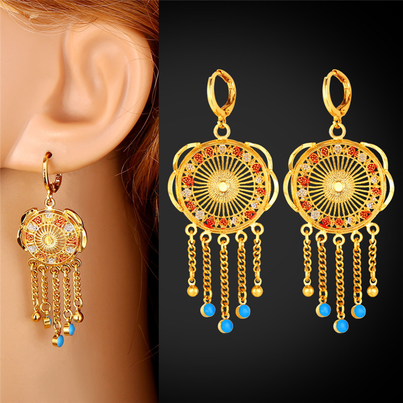 New Trendy Gold Dangle Earrings for Women,High Quality Enamel 18K Real Gold Plated Tassel jewelry YS3191-image-381897879