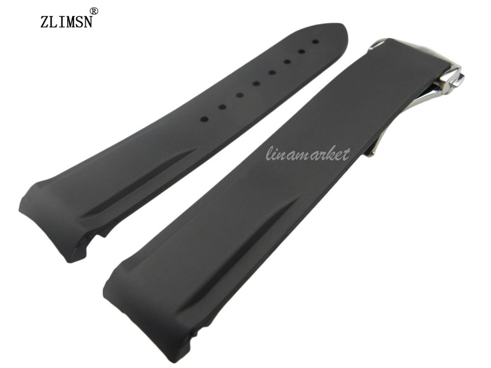 

20mm (Buckle 18mm) Silicone Rubber Watchband NEW TOP GRADE Black Waterproof Diving Bands Straps with Silver buckle
