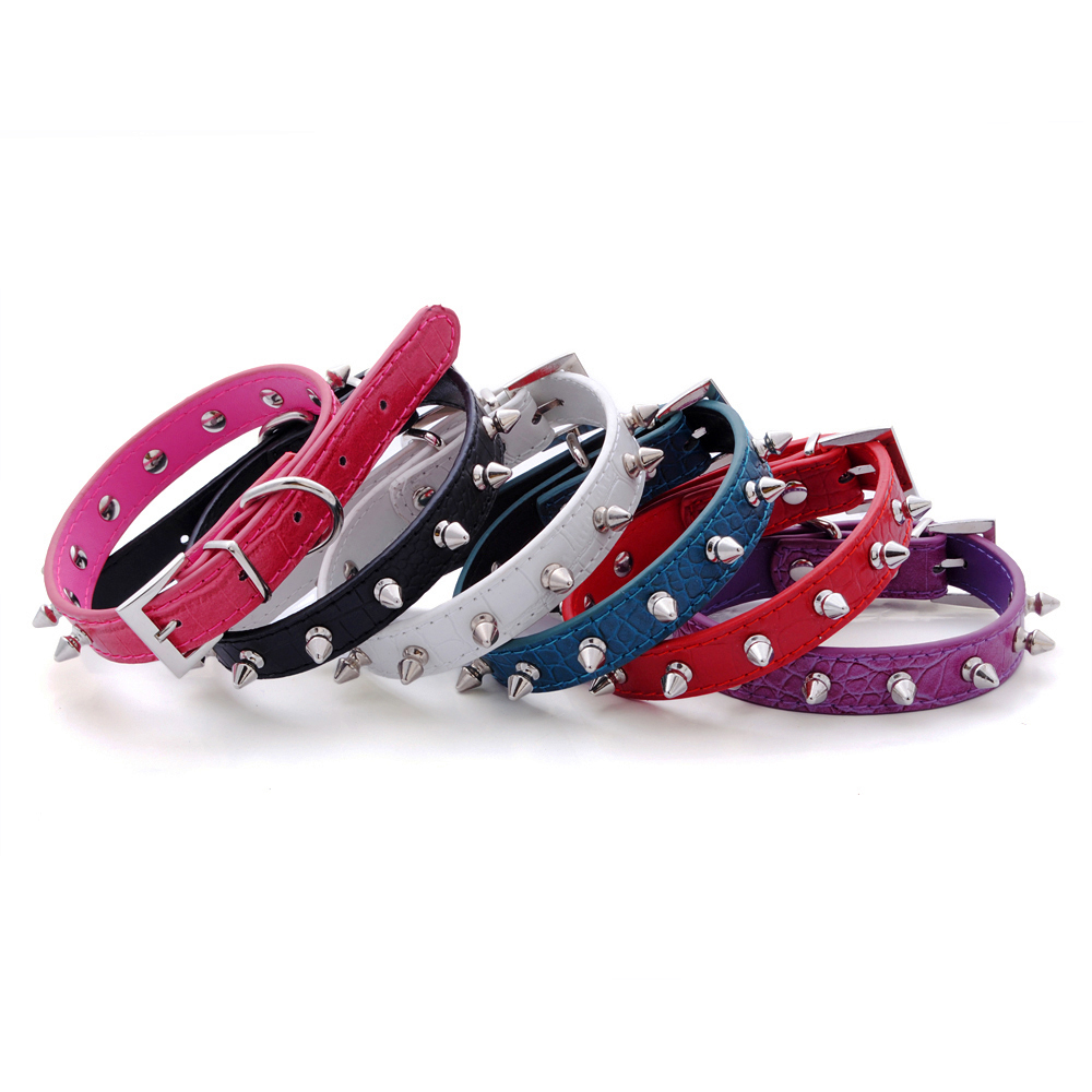 

Good spiked studded leather dog collars one row chromed mushrooms spikes pet collar 6 colors 4 sizes for cat puppy dogs