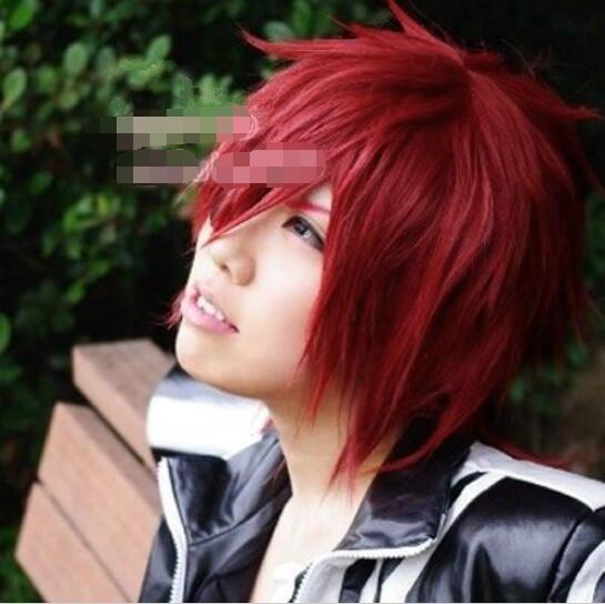 100% livraison gratuite nouvelle image de mode de haute qualité pleine perruques de lacet homme Lavi court rouge Cosplay élégant mode perruque de