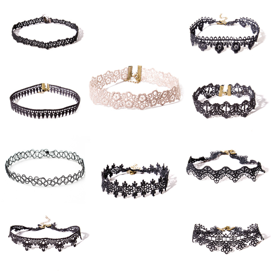 

2017 Vintage Gothic Plain choker style necklaces set women tattoo Lace chokers neck tops necklace For Ladies Girl's Fashion Jewelry