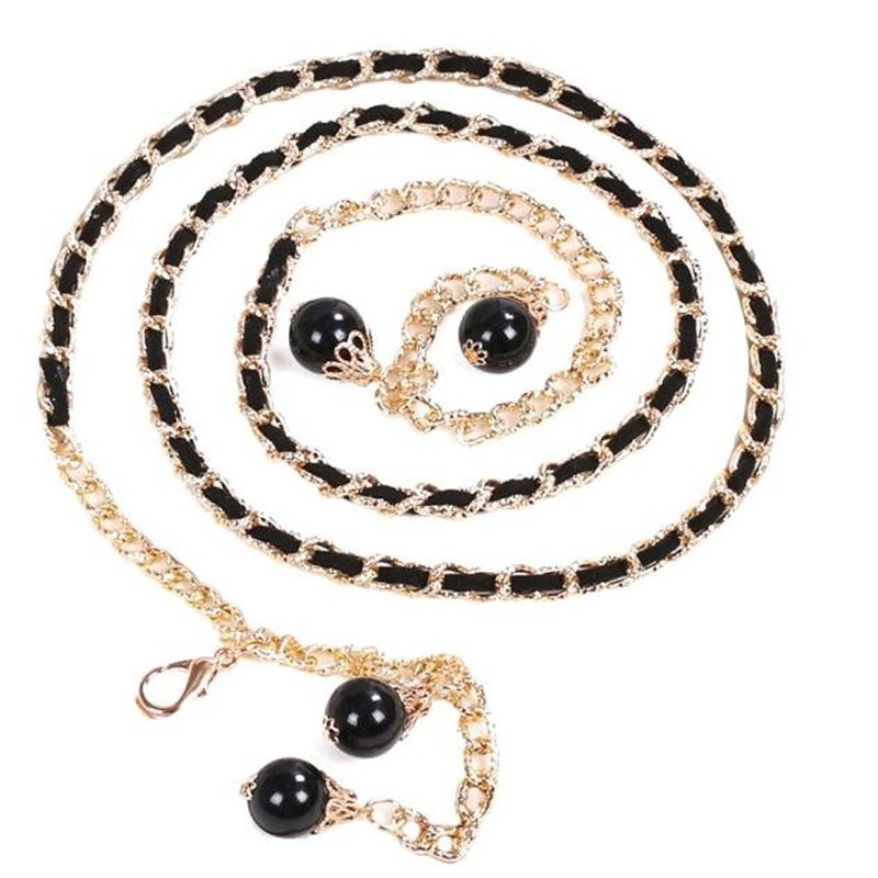 

Wholesale- New Women's Lady Fashion Metal Chain Imitation Pearl Style Belt Body Chain Waistband Pretty Fashion Waist Belts, Black