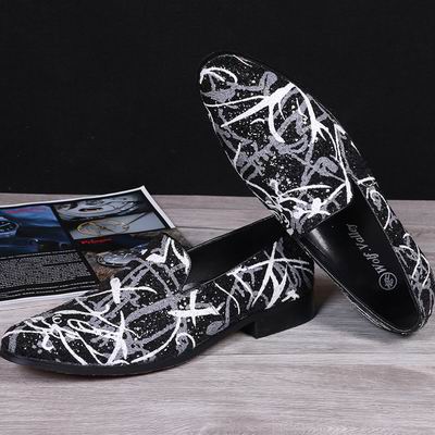 

Designer Mens Business Leisure Leather Shoes British Fashion Graffiti Slip On Flat Shoes For Mens Mixed Color Boat Shoes 38-46, Black