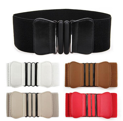 

Hot Sale Women Lady Elastic Faux Leather Buckle Waist Wide Belts Stretch Waistband Cinch Free Shipping, Black;brown