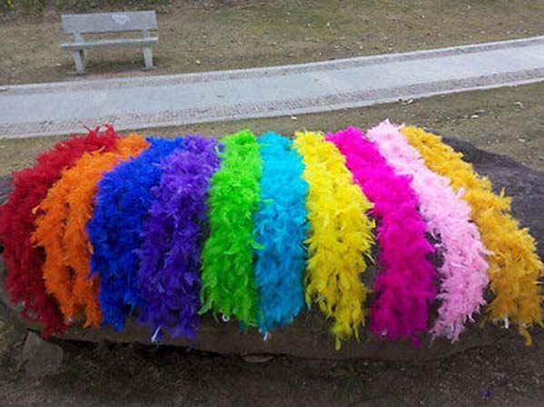 

Wholesale 2M long natural Turkey feathers Feather boa Decorative diy multicolor Festival and party supplies > > celebration party supplies