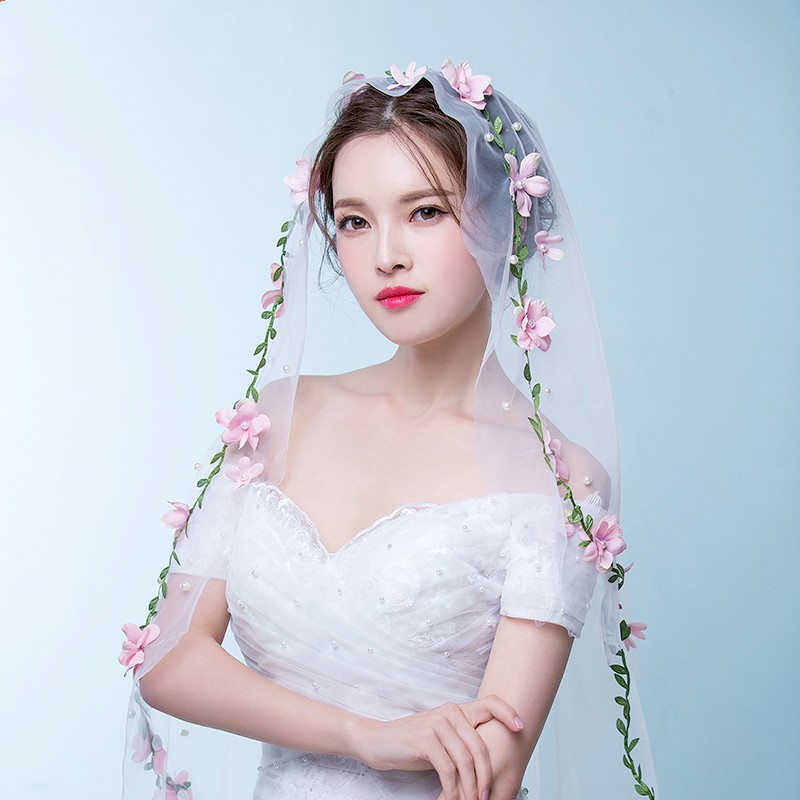 

New Custom Made 3D Floral Appliques Veils Lace Wedding Headpieces 3 Meters Long Young Bridal Veil, Ivory