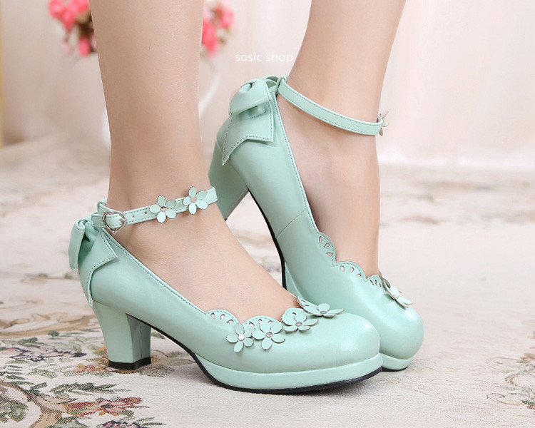

Japanese new soft Lolita Lolita petal bow Cosplay adorable women shoes, Blue