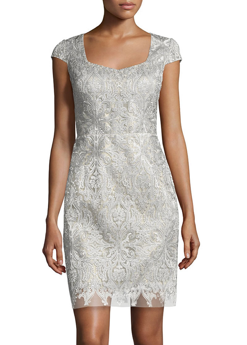 

Embroidery Women Sheath Dress Square Collar Cap-Sleeve Party Dresses 102066, Same as picture