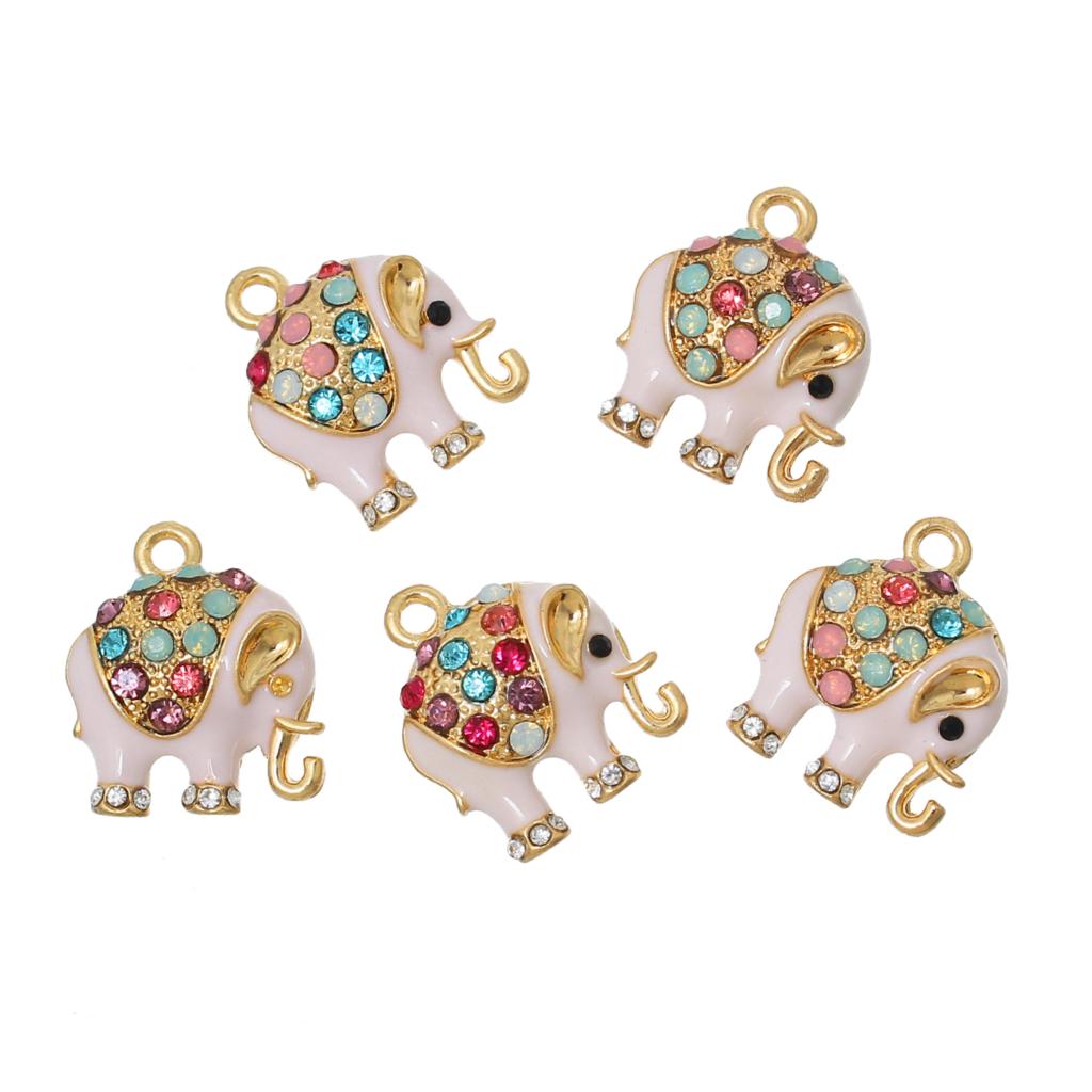 

Wholesale- DoreenBeads Charm Pendants Elephant Gold Plated Pink Multicolor Rhinestone Enamel 18mm( 6/8") x 15mm( 5/8"), 5 PCs