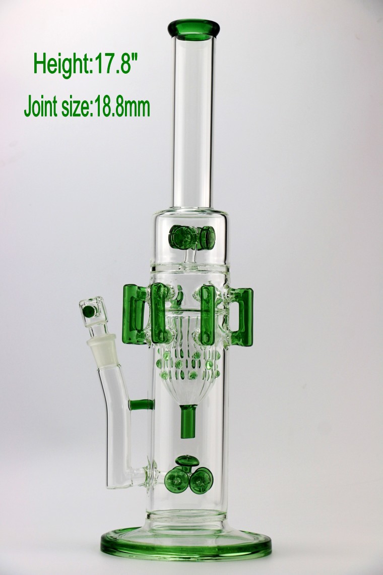 

Big glass bongs Recycler Glass Bong Diameter 70mm glass water bongs 8 green arms with type perc 18mm joint