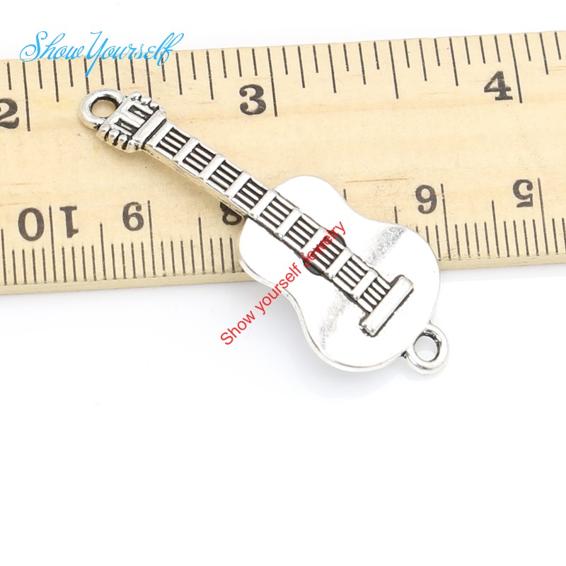 8pcs Antique Silver Plated Vintage Music Guitar Connectors Pendants for Jewelry Making DIY Handmade Craft 41x17mm-image-377646279