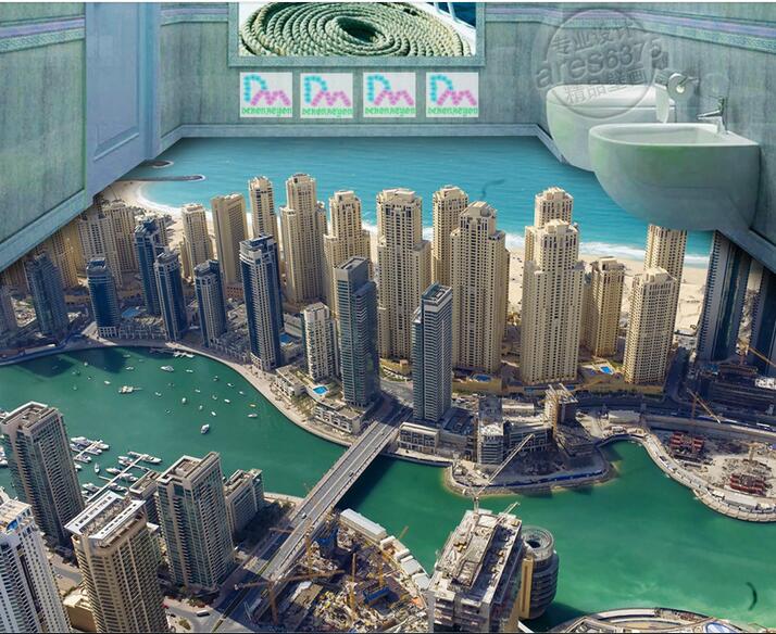 

3d pvc flooring custom photo Waterproof floor wall sticker Overlooking the city 3d wall murals wallpaper room decoration painting, Pictures show
