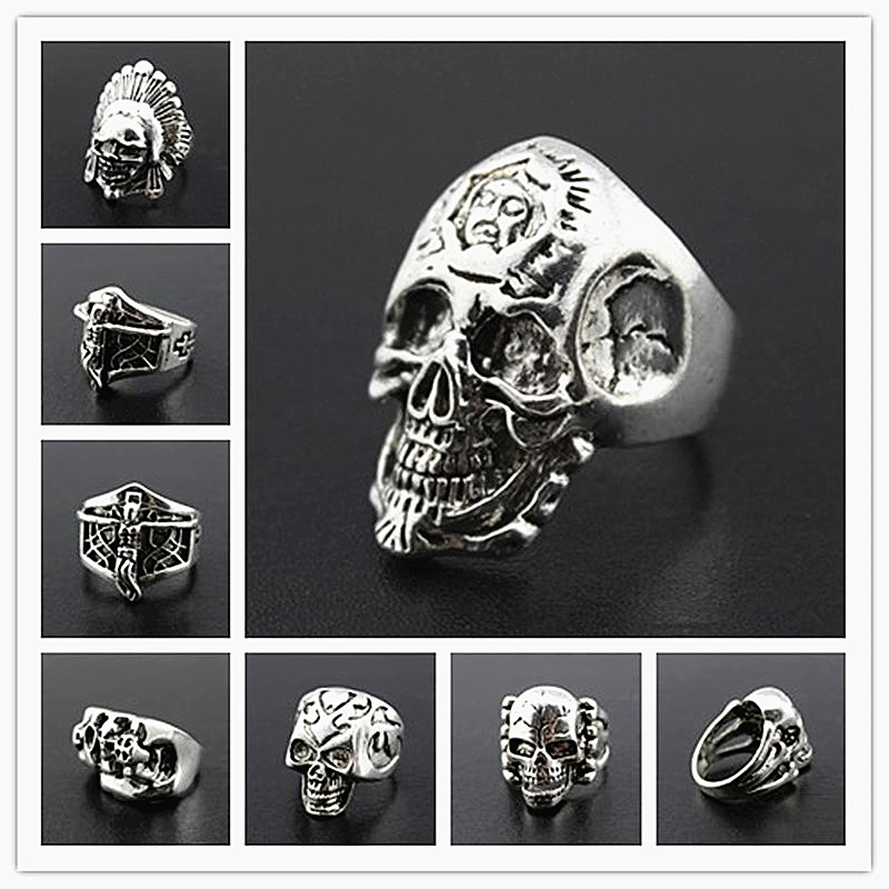 

wholesale bulk lots 100pcs mix styles men's punk rock silver skull metal alloy polished jewelry rings brand new