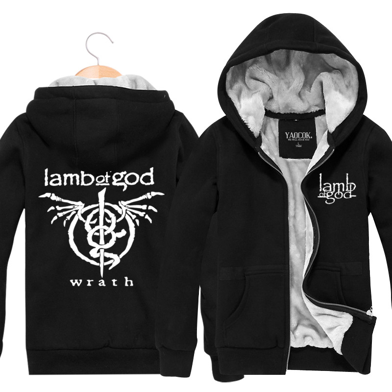 

Wholesale-Lamb Of God Rock Band Winter Outerwear Sports Cardigan Thickening Plus Velvet Jacket Mens Hoodies And Sweatshirts Fashion 2016, Black