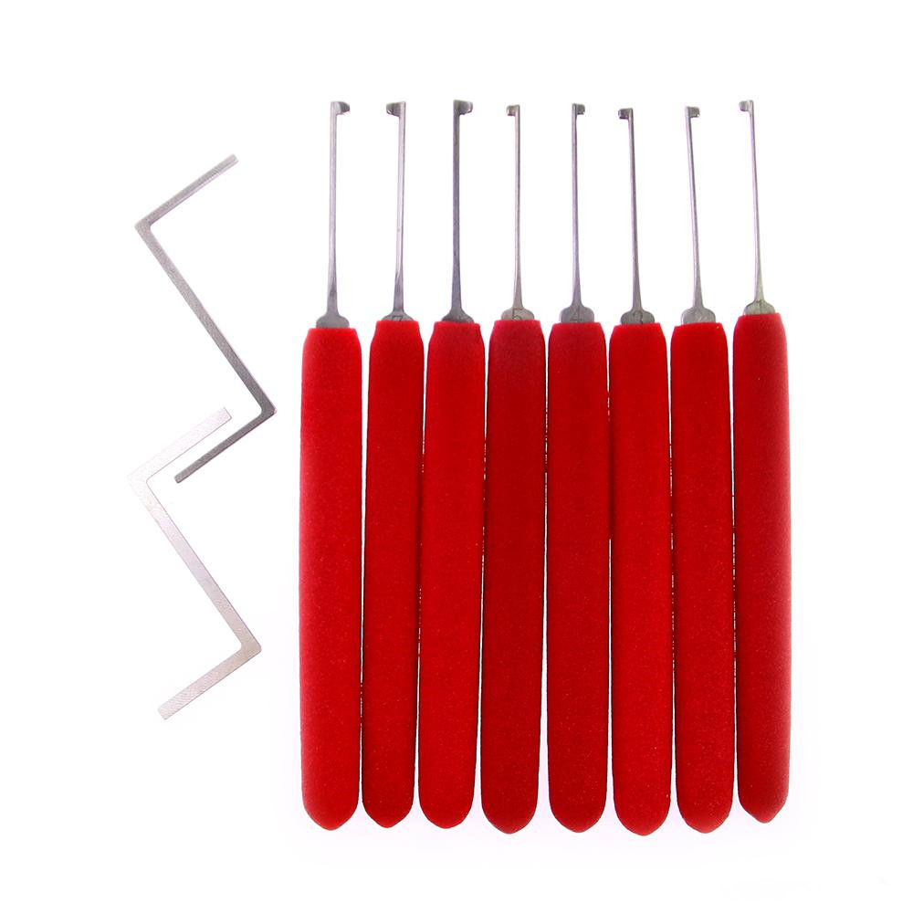 

High Quality Civil Locksmith Tools 10pcs HUK Kaba Lock Pick Tool Set with Matte Non-slip Red Handle