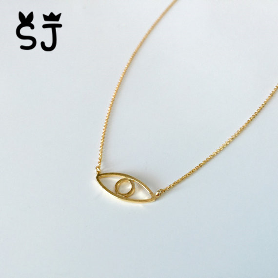 

5PCS Gold Silver Hamsa Hand Evil Eye Necklace Open Line Devil Eye Necklaces Simple Fortunate Turkish Eye Necklace