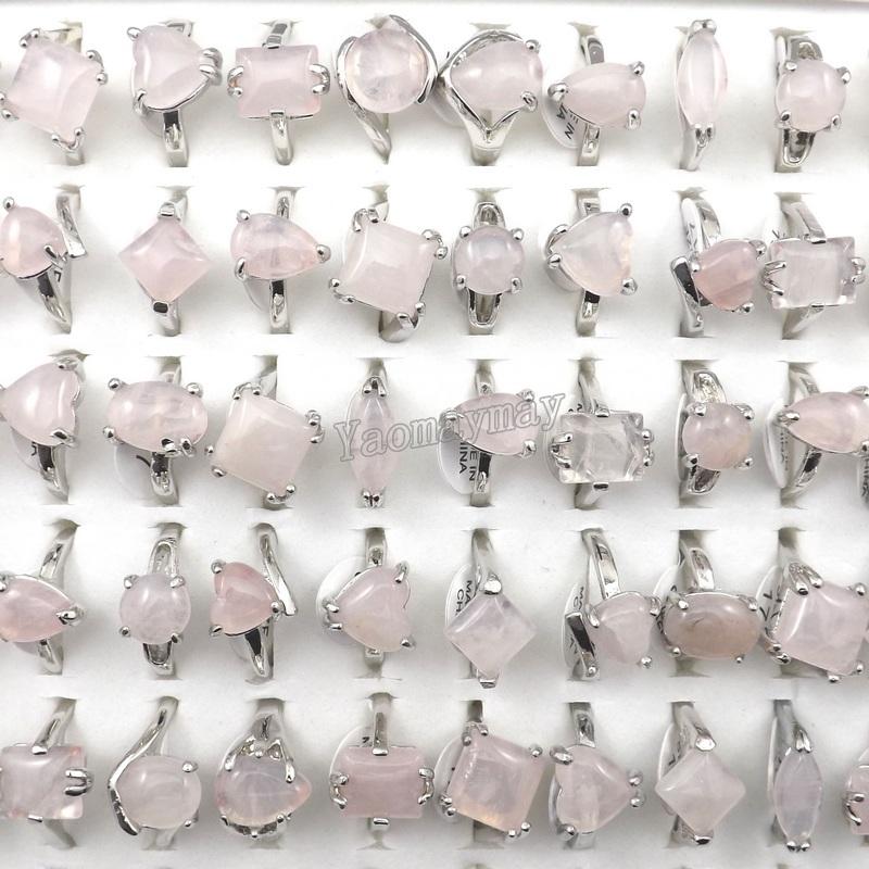 

Fashion Pink Crystal Rings Women's Jewelry Rose Quartz Rings 50pcs Wholesale