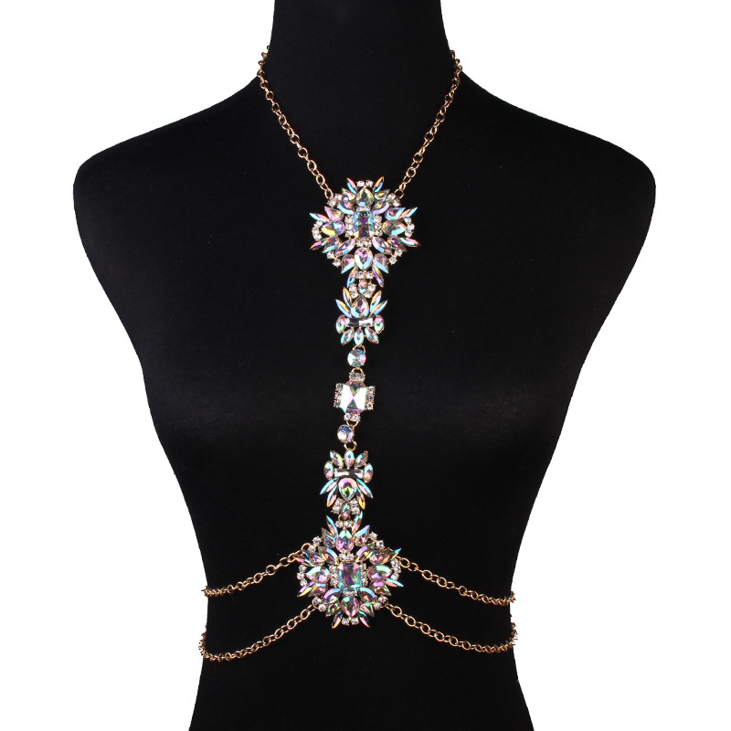 

Women Sexy AB crystal Body chains jewelry Waist Bikini beach belly chains Harness gold pendant necklaces sandy accessories female bijoux, Silver
